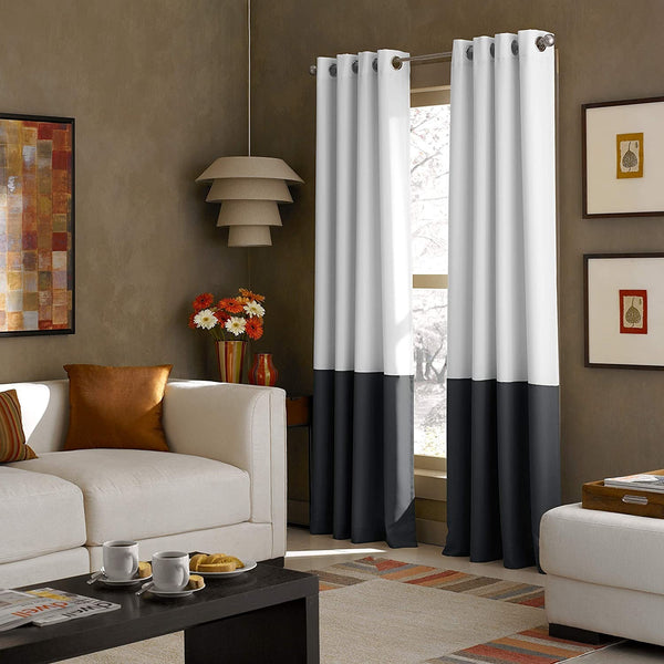 Pair Of Premium Velvet Eyelet Curtain- White & Grey