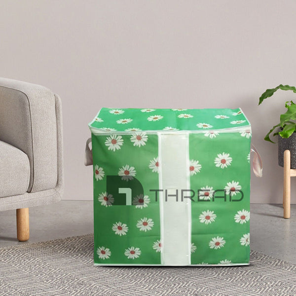 120 & 110 GSM Non Woven Storage Bag In Floral Print (Green)