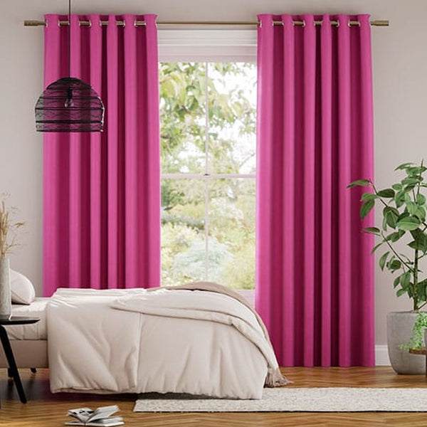 Pair Of Premium Velvet Eyelet Curtain- Rose Pink