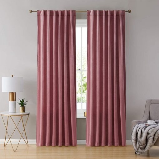 Pair Of Premium Velvet Eyelet Curtain- Pink