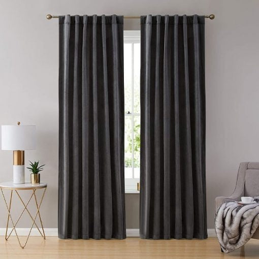 Pair Of Premium Velvet Eyelet Curtain- Charcoal Grey