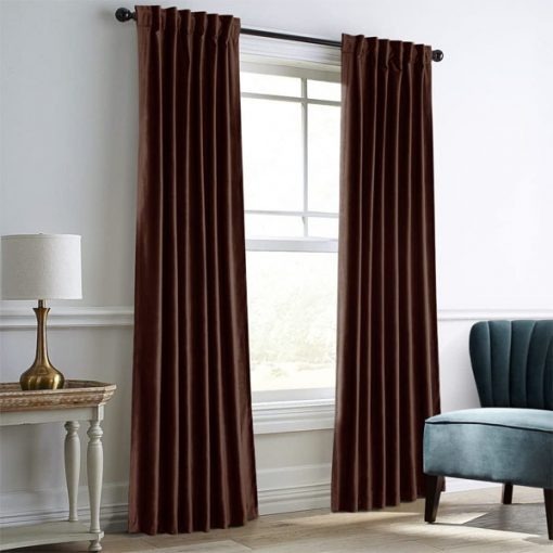 Pair Of Premium Velvet Eyelet Curtain- Coffee