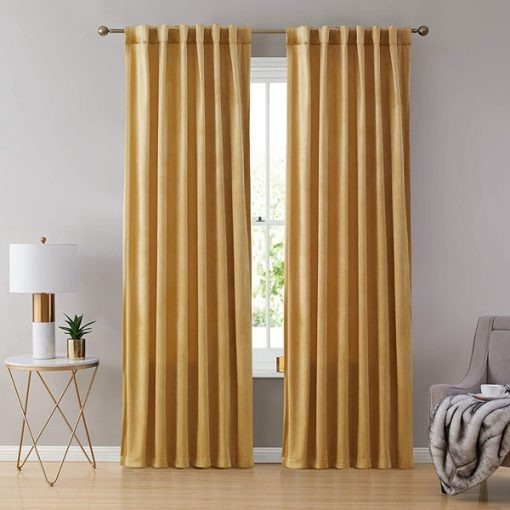 Pair Of Premium Velvet Eyelet Curtain- Golden