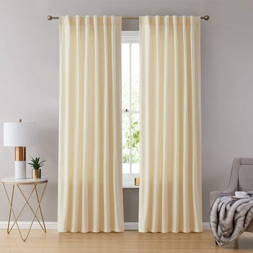 Pair Of Premium Velvet Eyelet Curtain- Ivory